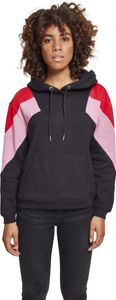 Urban Classics Damen Ladies Oversize 3-Tone Block Hoody TB2345, color:blk/firered/coolpink, size:S