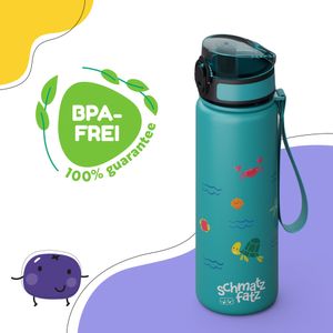 Schmatzfatz Trinkflasche für Kinder 500 ml - BPA-freie Tritan-Kunststoffflasche Mit Auslaufsicherem 1-Klick-Verschluss, Leicht Zu Reinigen, Buntes Design