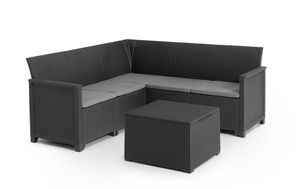 Keter Lounge Set Emma, Eck-Sofa für 5 Personen mit Tisch und Sitzkissen, graphit