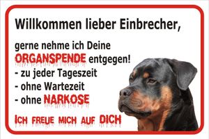 Schild - Vorsicht Rottweiler Einbrecher - 20x30cm Hund Achtung Warnschild