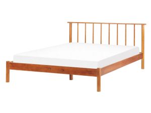 BELIANI Bett Hellbraun Kiefernholz mit Lattenrost 140 x 200 cm Hohes Kopfteil Lamellenoptik Modern Skandi Design Schlafzimmer Ausstattung Möbel