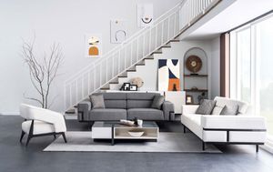 Couchgarnitur Wohnzimmer Set Grau Weiß 2x Sofas Sessel 3tlg. Modern JVmoebel