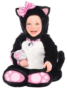 Katze Kostüm mit Maus Rassel für Baby - Schwarz Rosa Alter: 6-12 Monate