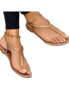 Damen Sommer Flache Sandalen Mode Strandschuhe Geteiltem Zehen Tanga Freizeitschuhe Golden,Größe:EU 37