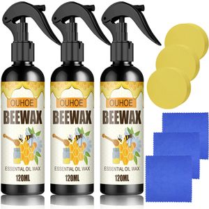 3 Stück Möbelpflege Bienenwachs Spray, mit Schwamm und Reinigungstuch, Möbelpflegemittel, Bienenwachs Möbelpflege Politur Möbelwax Holzpflege, 120 ml