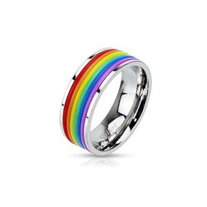 Ring aus Edelstahl mit Gummi: Regenbogen Gay Schmuck, Ringgröße:62 (19.7 mm Ø)