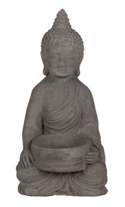 Out of the blue OOTB Teelichthalter aus Zement, Buddha, Grau, 8 x 15,5 cm