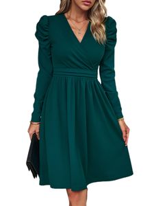 Damen Abendkleid Einfarbig Kurzes Kleid Ballkleider Minikleid V-Ausschnitt Kleider Grün,XL