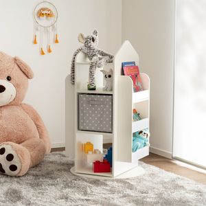 HOME DELUXE - Kinderregal JUNA - ca. 60 x 60 x 105,3 cm, Farbe: Weiß, 360° drehbar I Spielzeugregal Kinderbücherregal Kinderzimmerregal