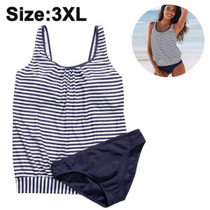 Womens Blouson Striped Printed Strappy T-Back Push up Tankini Top with Shorts ,XXXL