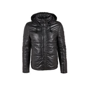 Gipsy - Herren Echtleder Lederjacke Steppjacke Kapuze Lammnappa schwarz