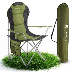 Juskys Campingstuhl Lido mit Getränkehalter & Tasche - Camping Klappstuhl gepolstert - Faltstuhl Angelstuhl Strandstuhl Chair - Stuhl Grün