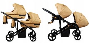 BabyLux® DUO | 2in1 Kinderwagen für Zwillinge | Sand Pearl | Geschwisterwagen Zwillingskinderwagen | Kinderwagenset | Buggy + Babywanne