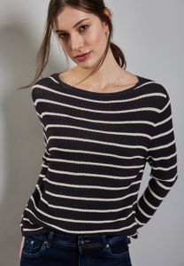 Street One Cropped Pullover 'Gestreifter Cropped Pullover', A303179, deep tint blue, Gr. 38