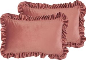 BELIANI Zestaw 2 poduszek różowy welurowy 30 x 50 cm z falbankami glam retro