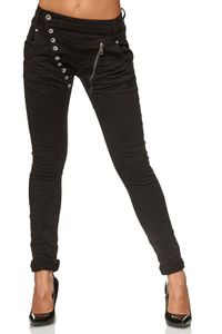 Elara Damen Jeans Boyfriend Baggy Knopfleiste C613K-15/F15 Black 38/M