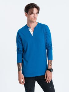 Ombre Clothing Langarm-T-Shirt für Männer Henley Blau XXL