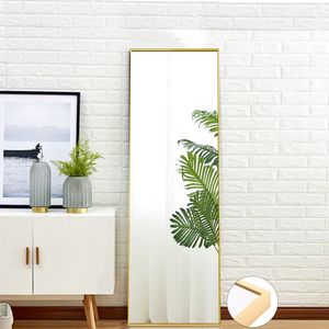 Fortuna Lai stojící zrcadlo v plné délce se zlatým kovovým rámem 150x40cm, HD velké šatní zrcadlo obdélníkové vysoké zrcadlo do obývacího pokoje nebo šatny, zlaté