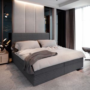 Masseno Boxspringbett PISA 160x200 cm Komplett-Set mit Bonell Matratze und Topper, Polsterbett mit Bettkästen -Grau, TILIA 90