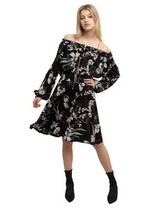 APART Sommerkleid SCHWARZ, mit Blütendruck, Rundhalsausschnitt, lange Ärmel, Farbe:schwarz, Größe:38