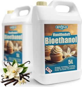 Bioethanol 96,6% 10L |Alkohol Vanilleduft 96,6% 2x5L | Bioethanol für Kamin, Tischkamin, Bioethanol Kamin | Bioethanol Vanilleduft | Saubere Verbrennung, ohne Rauch, lebendige und stabile Flamme