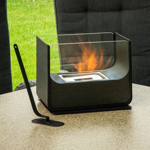 TragbarerEthanol-Tischkamin mit Feuerhilfe, U-Form, schwarze Feuerstelle, Glaskamin, Tisch, dekoratives Feuer für den Innen- und Außenbereich, Raumkamin