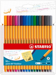 STABILO point 88 Fineliner - 0,4 mm - 18er Set mit 18 Farben