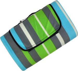 Promis - Pikniková deka - 200 x 150 cm - zelená/modrá/šedá pruhovaná - s rukojetí