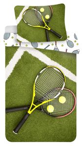 Sport Bettwäsche Wendemotiv Tennis Tennisschläger Tennisball Sport Rasen Bettdecke 140 x 200 + Kopfkissen 70 x 90 cm 100% Baumwolle mit Reißverschluss