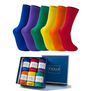 Vkele 6 Paar bunte Socken mit Geschenkverpackung, mehrfarbig Rot Orange Grün Lila, Crew Socken, Gr. 43-46