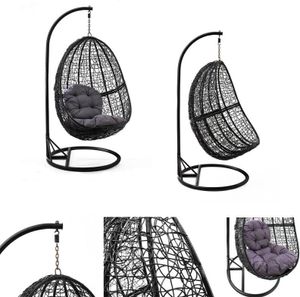 Hängesessel Schaukel Korb Polyrattan mit Gestell und Sitzkissen bis 160 kg