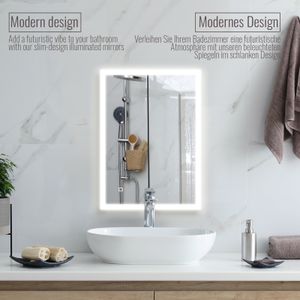 Aquamarin® LED Badspiegel - 50x70 cm, Beschlagfrei, Dimmbar, Energiesparend, mit Speicherfunktion, 3000-7000K - Badezimmerspiegel, LED Spiegel, Lichts
