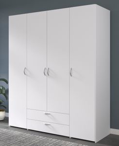 Kleiderschrank "Enjour" in weiß Drehtürenschrank 4-türig 160 cm, 6 Wäschefächer