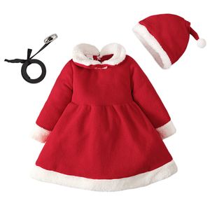 Kinderkleid Weihnachtskleid + Hut Mädchen Einfarbiges Kleid Bequem,Farbe:Rot,Größe:120