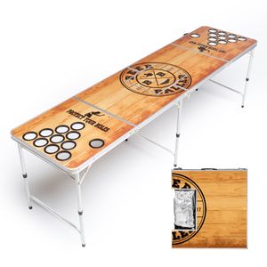 BeerBaller® Beer Pong Tisch Wood 'N' Ice - Original Bier Pong Tisch mit Kühlfach und Becherlöchern