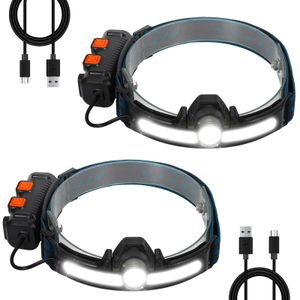 Jopassy 2x LED Stirnlampe Sensorscheinwerfer USB wiederaufladbar Kopflampe IPX65 Wasserdicht Joggen Fahrradfahren Laufen Angeln