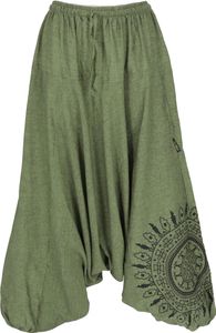 Haremshose Pluderhose, Pumphose mit Mandala, Aladinhose aus Baumwolle - Olivgrün, Damen, Hosen