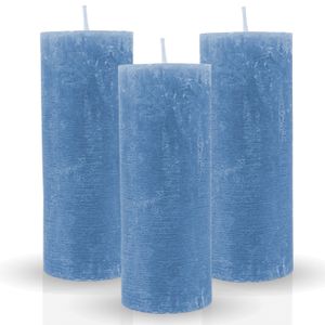 Rustikale Stumpenkerze 3er-Pack "Blau" vers. Farben/Größen - lange Brenndauer Antik Kerze, Duftfreie Altarkerze - Dekokerze, Adventskerze