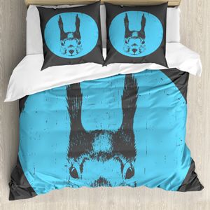 ABAKUHAUS Hipster Bettbezug Set für Einzelbetten, Lustiges Eichhörnchen mit Gläsern, Milbensicher Allergiker geeignet mit Kissenbezug, 200 cm x 200 cm - 80 x 80 cm, Mehrfarbig