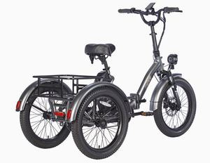 Tuk skladací bicykel e-bike nákladný bicykel 20 palcov 48V 18.2Ah batéria, hydraulické kotúčové brzdy elektrický bicykel, elektrický nákladný bicykel 180kg, e-bike tricykel