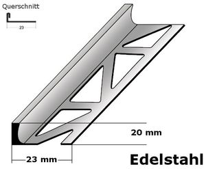 Fliesenprofil "Beldert" Fliesenabschlussprofil / Trennschiene für Fliesenabschlüsse, Höhe: 2 - 30 mm, Breite: 23 mm, aus Edelstahl-20 mm