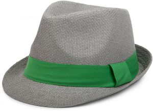 styleBREAKER Trilby Hut, leichter Papierhut mit kontrastfarbigem Zierband, Uni 04025002, Farbe:Grau / Grün, Größe:L / XL = 58 cm