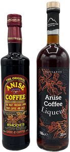 Kaffee Ouzo (Coffee Anise) Likör Probierset | 1x Kaffee Ouzo Aigaion 21% 0,5l | 1x Kaffee Ouzo Katsaros 22% 0,7l
