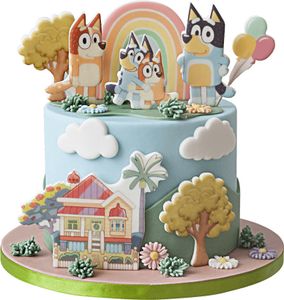 Sweetfanaberia | Zestaw do dekoracji tortów BLUEY 2D - 15 elementów - Jadalne dekoracje tortów - Kolorowe motywy