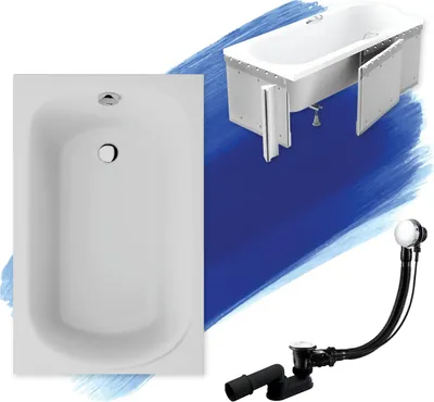 Produktbild von BADLAND Badewanne Rechteck Mini 100x65 mit Ablaufgarnitur, Füßen und Styroporverkleidung GRATIS