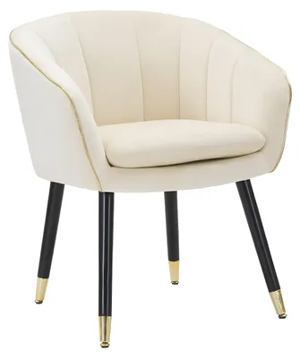 Image de Fauteuil Paris Glam Crème Et Or - Fauteuil En Tissu Rembourré Avec Pieds En Bois Noir Et Détails Dorés, Dimensions 62 X 58 X 78 Cm