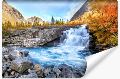 Produktbild von Muralo Selbstklebende Fototapete WASSERFALL Herbstbäume Landschaft Natur 3D Br. 135cm x Hö. 90cm