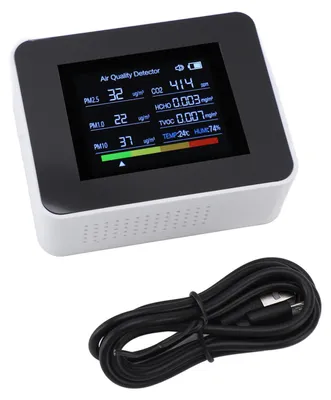 Produktbild von Messgerät für Raumluftqualität, 8-in-1-CO2-Detektor, NDIR-Sensor, erkennt PM2,5, PM10, PM1,0, HCHO, TVOC, Temperaturfeuchtigkeit mit Alarm, weiß