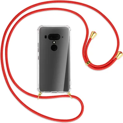 Produktbild von Handykette Backcover-Schutzhülle mit Band (Metall goldfarben) für HTC U12 Plus - rot