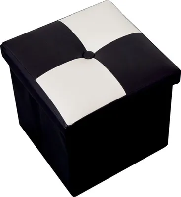 Produktbild von Rebecca Mobili Gepolsterter Hocker aus Holzfaser und Kunstleder, schwarz und weiß